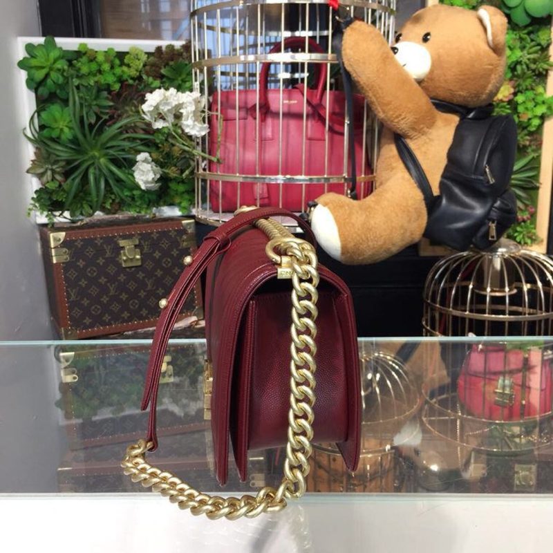 CHL Boy Handbag Gold Toned Hardware Burgundy For Women, Women’s Bags, Shoulder And Crossbody Bags 9.8in/25cm A67086 - Image 4