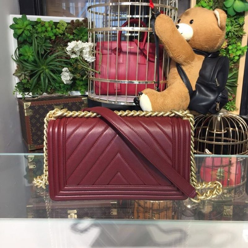 CHL Boy Handbag Gold Toned Hardware Burgundy For Women, Women’s Bags, Shoulder And Crossbody Bags 9.8in/25cm A67086 - Image 3