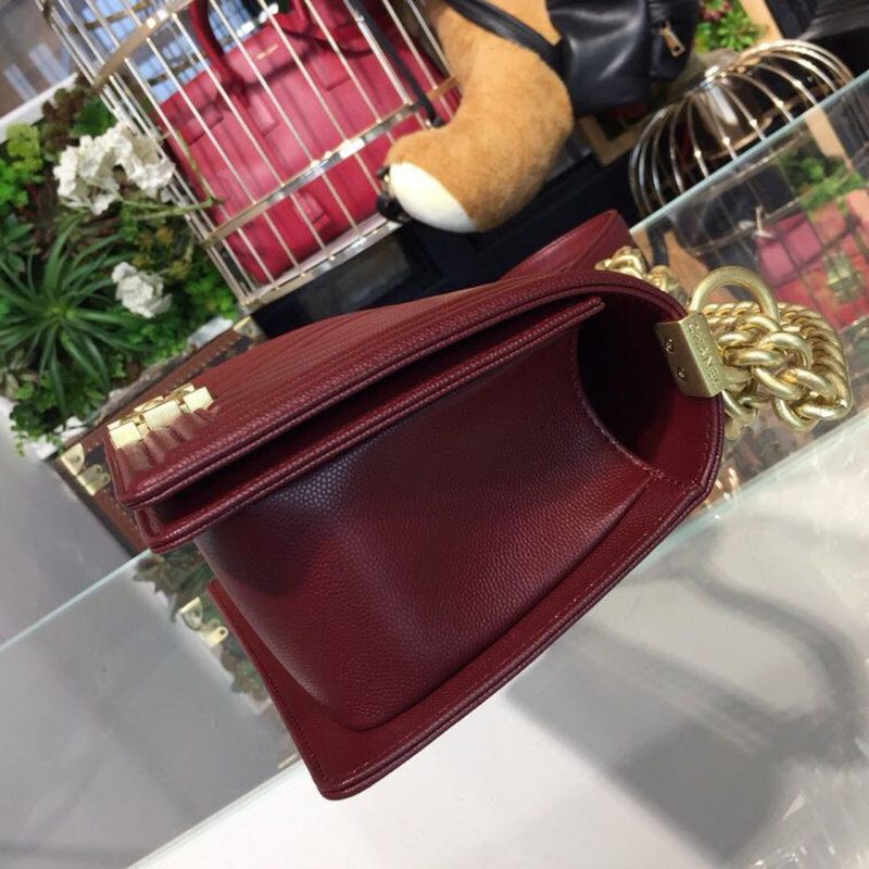 CHL Boy Handbag Gold Toned Hardware Burgundy For Women, Women’s Bags, Shoulder And Crossbody Bags 9.8in/25cm A67086 - Image 6