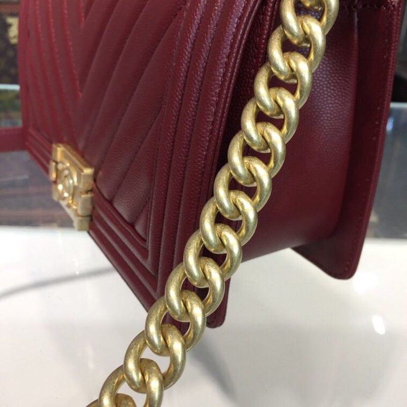 CHL Boy Handbag Gold Toned Hardware Burgundy For Women, Women’s Bags, Shoulder And Crossbody Bags 9.8in/25cm A67086 - Image 7