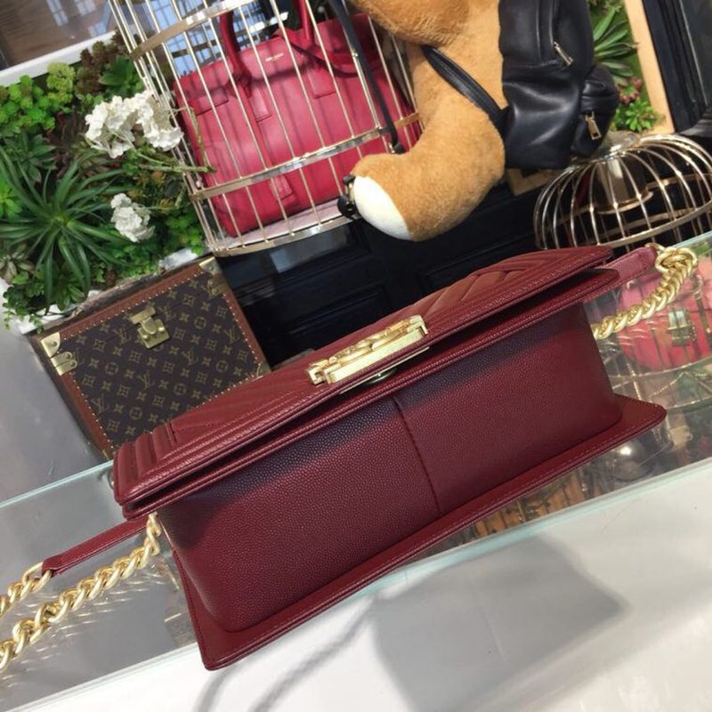 CHL Boy Handbag Gold Toned Hardware Burgundy For Women, Women’s Bags, Shoulder And Crossbody Bags 9.8in/25cm A67086 - Image 8