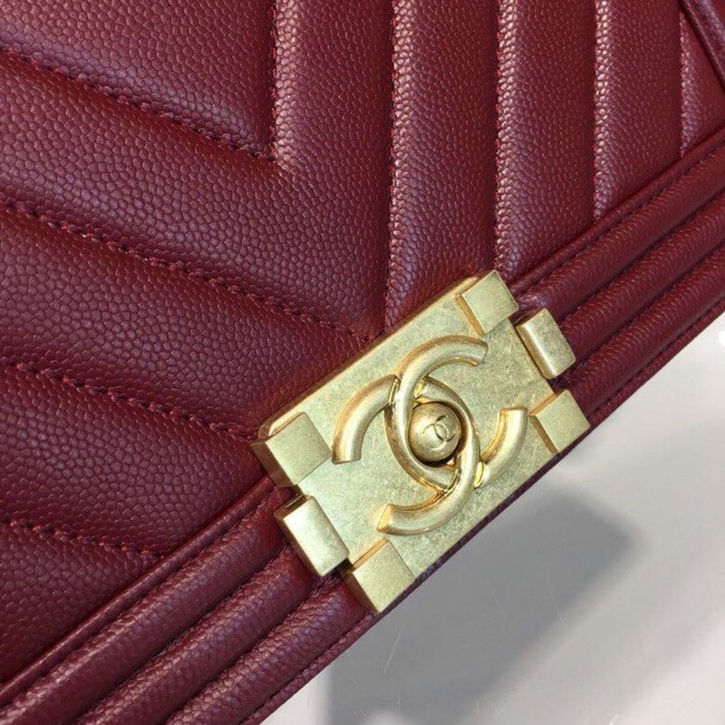CHL Boy Handbag Gold Toned Hardware Burgundy For Women, Women’s Bags, Shoulder And Crossbody Bags 9.8in/25cm A67086 - Image 5
