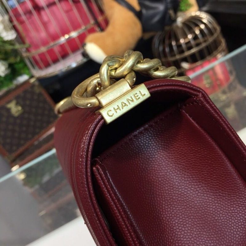 CHL Boy Handbag Gold Toned Hardware Burgundy For Women, Women’s Bags, Shoulder And Crossbody Bags 9.8in/25cm A67086 - Image 9