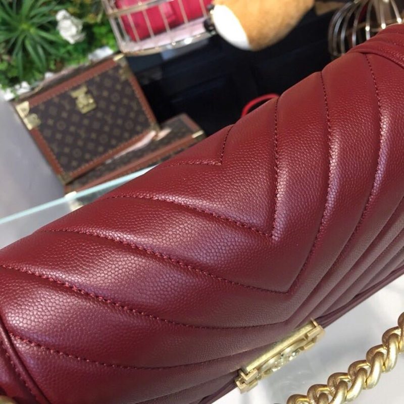 CHL Boy Handbag Gold Toned Hardware Burgundy For Women, Women’s Bags, Shoulder And Crossbody Bags 9.8in/25cm A67086 - Image 10