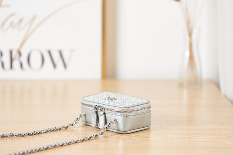 CHL Crystal Small Vanity with Chain White/Silver Bag For Women 10cm/4in - Image 7