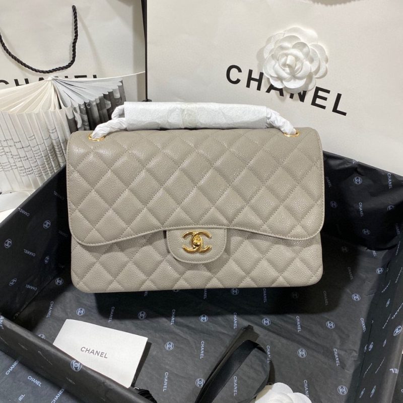 CHLLarge Classic Handbag Gold Hardware Grey For Women, Women’s Handbags, Shoulder Bags 11.8in/30cm