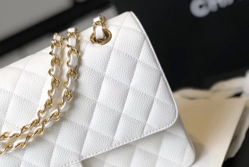 CHL Classic Medium Flapbag Golden Hardware White 10in/25.5cm - Image 9