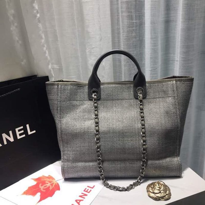 CHL Deauville Tote Tweed Canvas Bag Fall/Winter Collection, Light Grey/ Dark Grey For Women 15in/38cm - Image 6