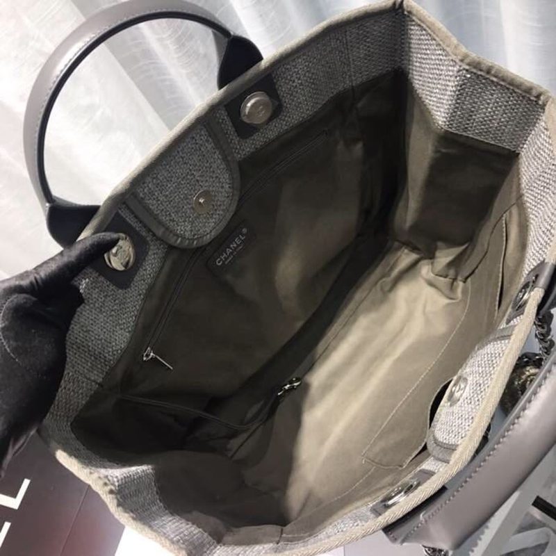 CHL Deauville Tote Tweed Canvas Bag Fall/Winter Collection, Light Grey/ Dark Grey For Women 15in/38cm - Image 10