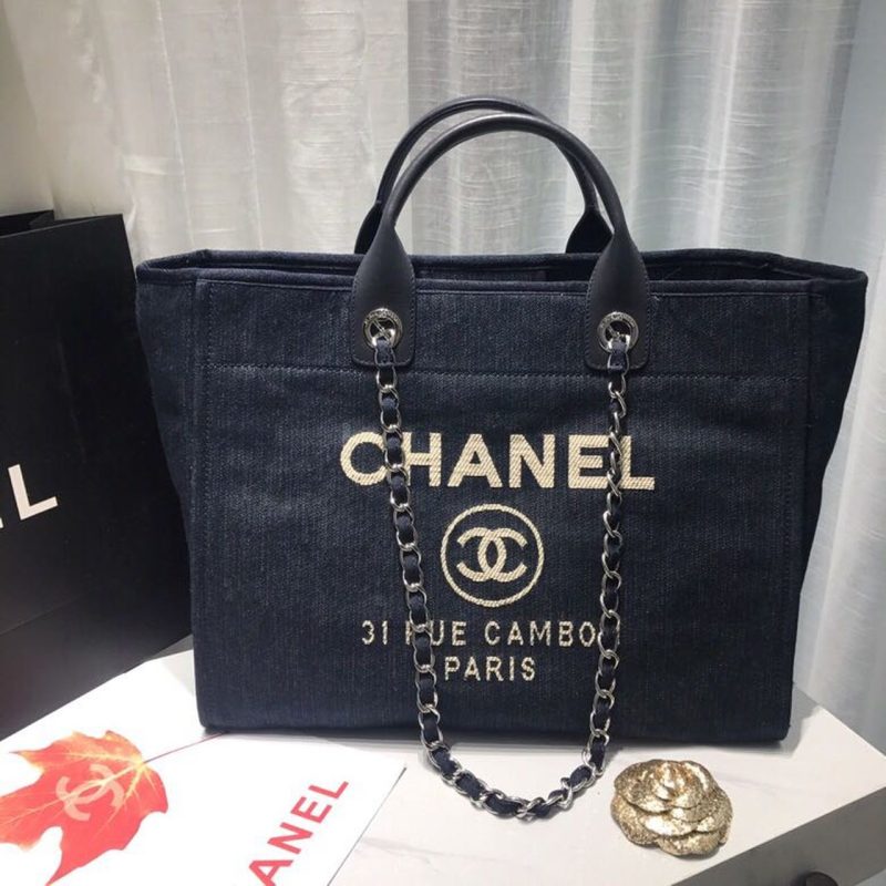 CHL Deauville Tote Canvas Bag Dark Blue Denim/White For Women 14.9in/38cm - Image 2