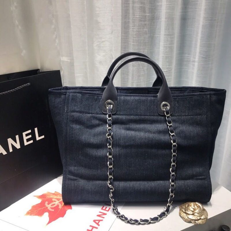 CHL Deauville Tote Canvas Bag Dark Blue Denim/White For Women 14.9in/38cm - Image 7