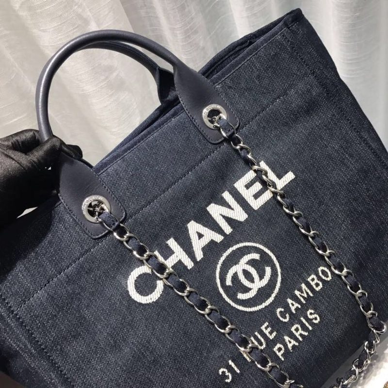 CHL Deauville Tote Canvas Bag Dark Blue Denim/White For Women 14.9in/38cm - Image 4