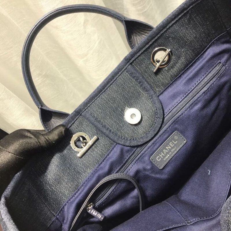 CHL Deauville Tote Canvas Bag Dark Blue Denim/White For Women 14.9in/38cm - Image 5