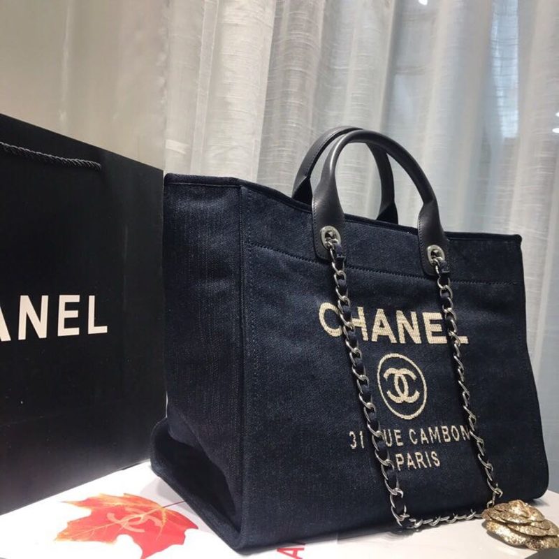 CHL Deauville Tote Canvas Bag Dark Blue Denim/White For Women 14.9in/38cm - Image 8