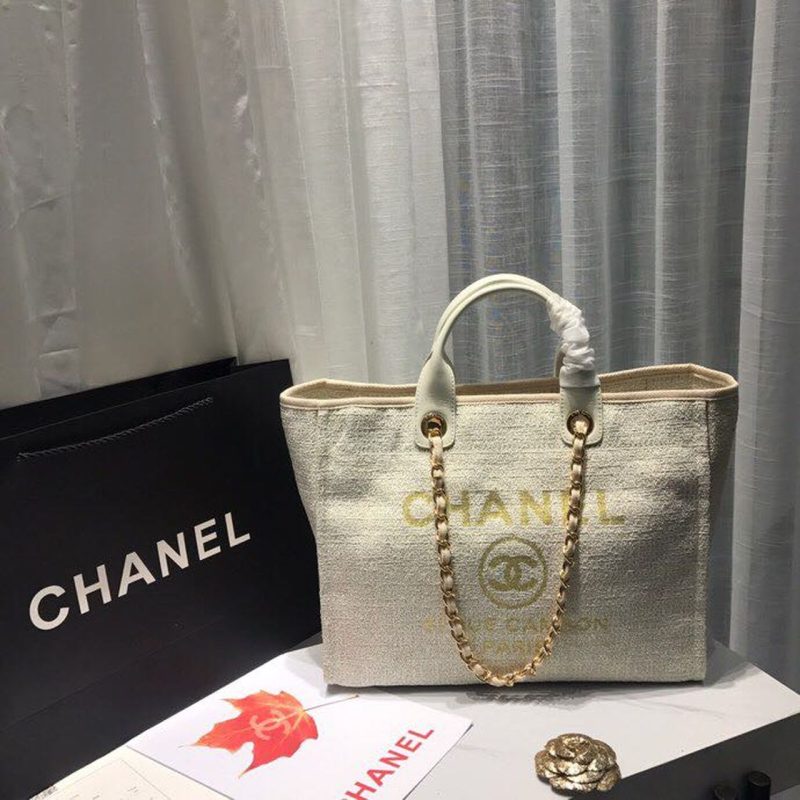 CHL Deauville Tote Tweed Canvas Bag Fall/Winter Collection, Beige/Cream/Gold/Multi For Women 15in/38cm - Image 3