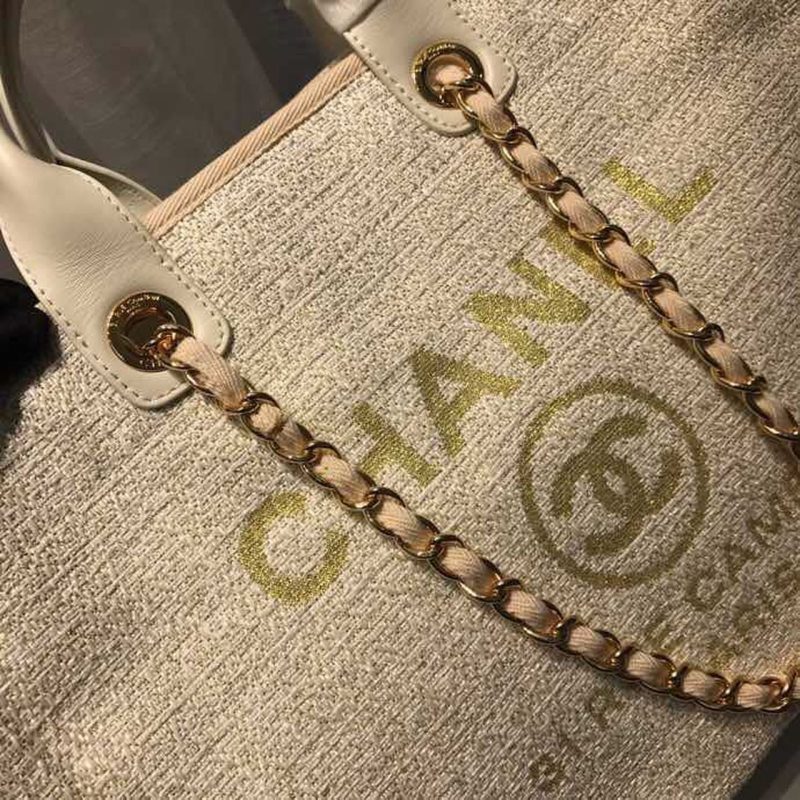 CHL Deauville Tote Tweed Canvas Bag Fall/Winter Collection, Beige/Cream/Gold/Multi For Women 15in/38cm - Image 5