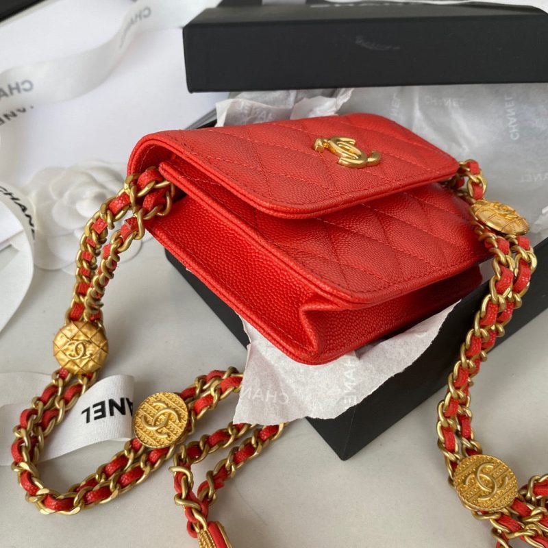 CHL Clutch With Chain Gold Hardware Grained Shinny Red For Women, Women’s Handbags, Shoulder Bags 4.7in/12cm AP2857 - Image 8