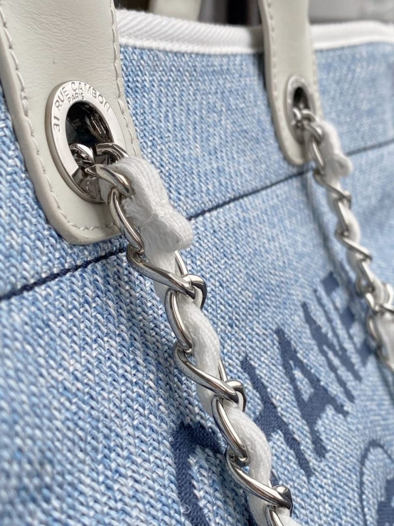 CHL Deauville Tote Tweed Canvas Bag Fall/Winter Collection, Light Blue/White For Women 15in/38cm - Image 4