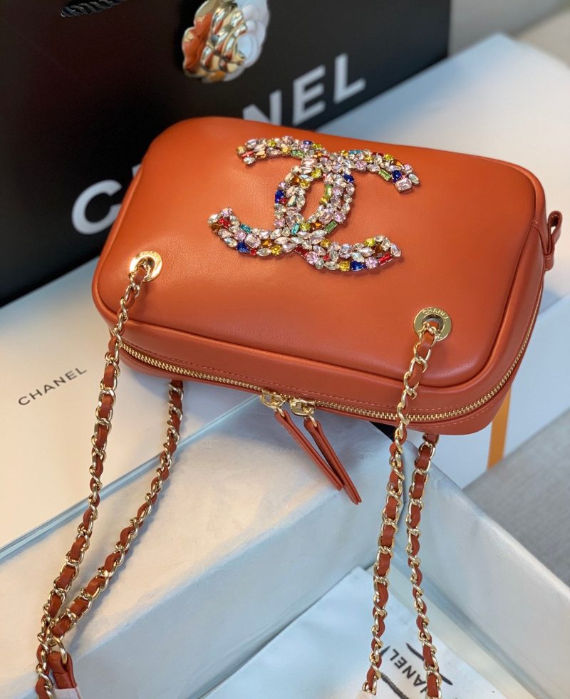 CHL Camera Cubic Diamonds Brown Bag For Women 12.5cm/4.9in - Image 2
