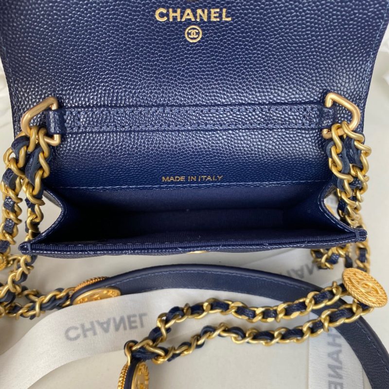 CHL Clutch With Chain Gold Hardware Grained Shinny Navy Blue For Women, Women’s Handbags, Shoulder Bags 4.7in/12cm AP2857 - Image 3