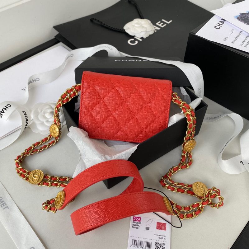 CHL Clutch With Chain Gold Hardware Grained Shinny Red For Women, Women’s Handbags, Shoulder Bags 4.7in/12cm AP2857 - Image 2