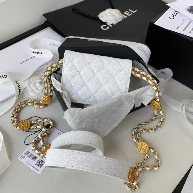 CHL Clutch With Chain Gold Hardware Grained Shinny White For Women, Women’s Handbags, Shoulder Bags 4.7in/12cm AP2857 - Image 3