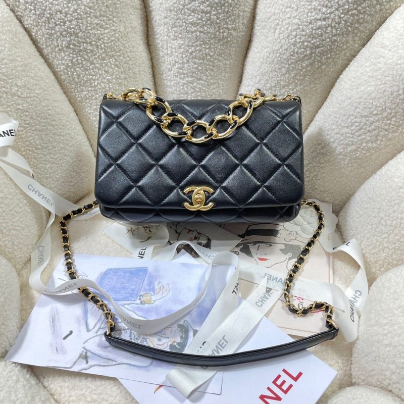 CHLLarge Flap Bag Gold Hardware Black For Women, Women’s Handbags, Shoulder Bags 9.1in/23cm AS3367 - Image 4