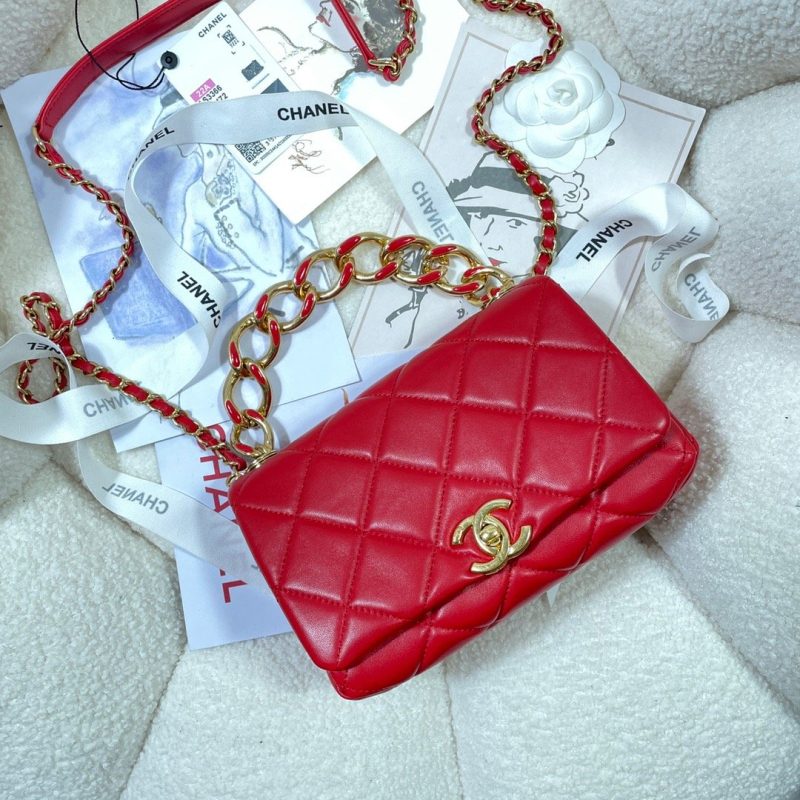 CHL Flap Bag Gold Hardware Red For Women, Women’s Handbags, Shoulder Bags 7.9in/20cm AS3366 - Image 3