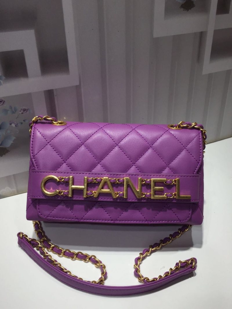 CHLFront Logo Small Flap Bag Gold Hardware Purple For Women, Women’s Handbags, Shoulder Bags 8.2in/21cm AS1490