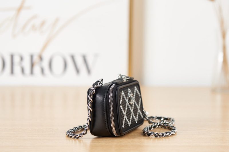 CHL Crystal Small Vanity with Chain Black/Silver Bag For Women 10cm/4in - Image 4