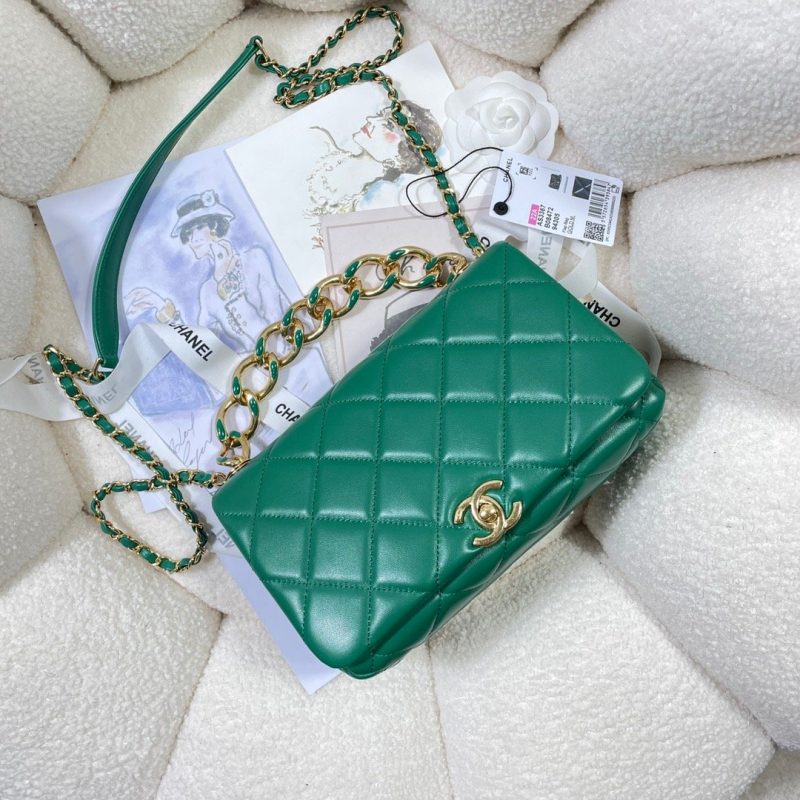 CHLLarge Flap Bag Gold Hardware Green For Women, Women’s Handbags, Shoulder Bags 9.1in/23cm AS3367 - Image 3