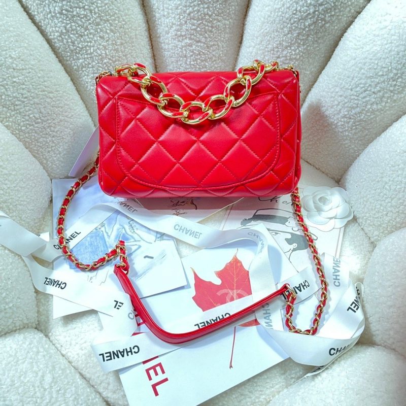 CHLLarge Flap Bag Gold Hardware Red For Women, Women’s Handbags, Shoulder Bags 9.1in/23cm AS3367 - Image 3
