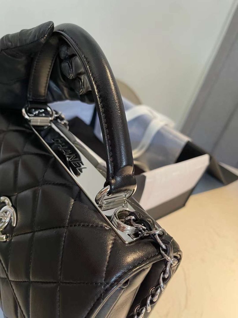 CHL Classic Flap Bag Silver Hardware Black 9.8in/25cm - Image 8