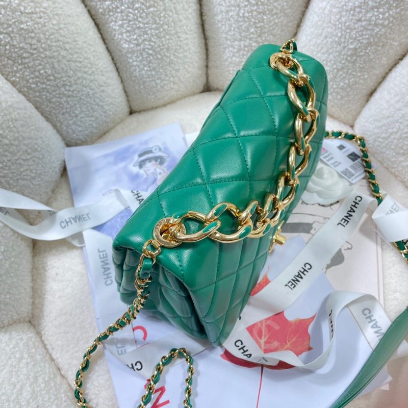CHLLarge Flap Bag Gold Hardware Green For Women, Women’s Handbags, Shoulder Bags 9.1in/23cm AS3367 - Image 2