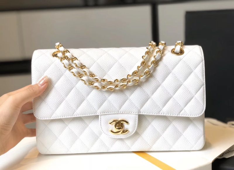 CHL Classic Medium Flapbag Golden Hardware White 10in/25.5cm - Image 4