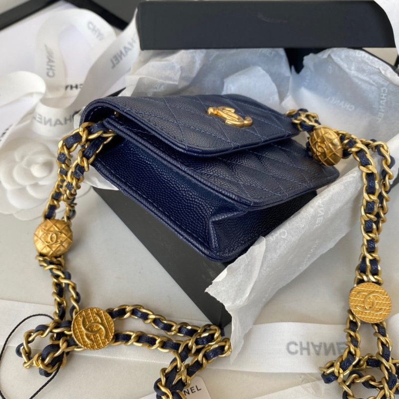 CHL Clutch With Chain Gold Hardware Grained Shinny Navy Blue For Women, Women’s Handbags, Shoulder Bags 4.7in/12cm AP2857 - Image 2