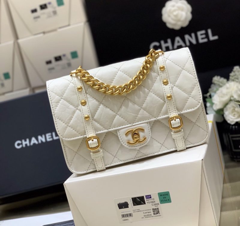 CHL Co Co Shoulder Bag Gold Chain White For Women 9.8in/25cm - Image 5