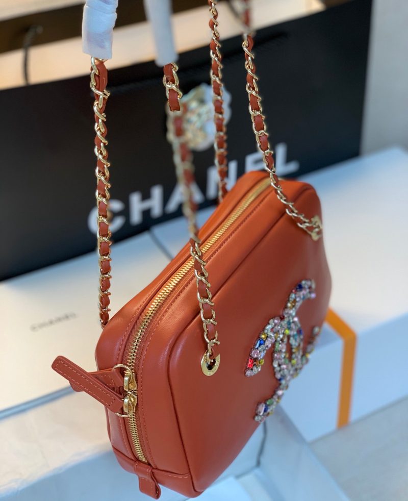 CHL Camera Cubic Diamonds Brown Bag For Women 12.5cm/4.9in - Image 3