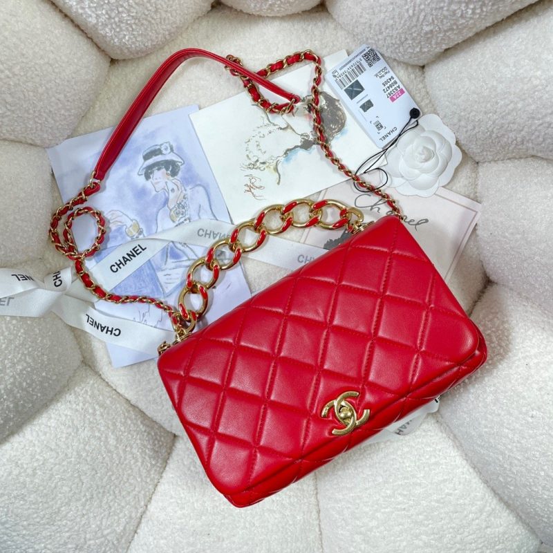 CHLLarge Flap Bag Gold Hardware Red For Women, Women’s Handbags, Shoulder Bags 9.1in/23cm AS3367 - Image 2