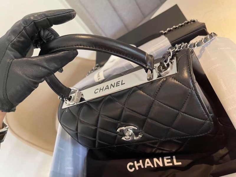 CHL Classic Flap Bag Silver Hardware Black 9.8in/25cm - Image 9