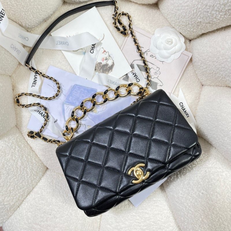 CHLLarge Flap Bag Gold Hardware Black For Women, Women’s Handbags, Shoulder Bags 9.1in/23cm AS3367