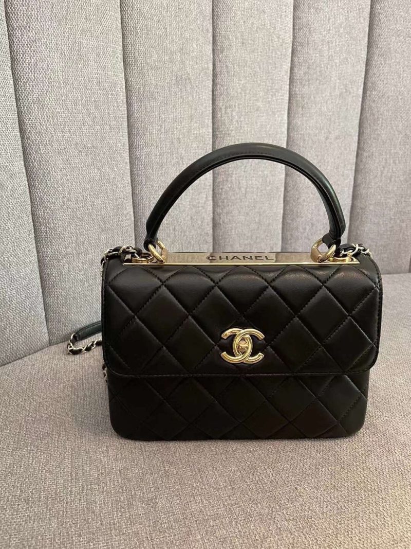 CHL Classic Flap Bag Gold Toned Hardware Black 9.8in/25cm - Image 9