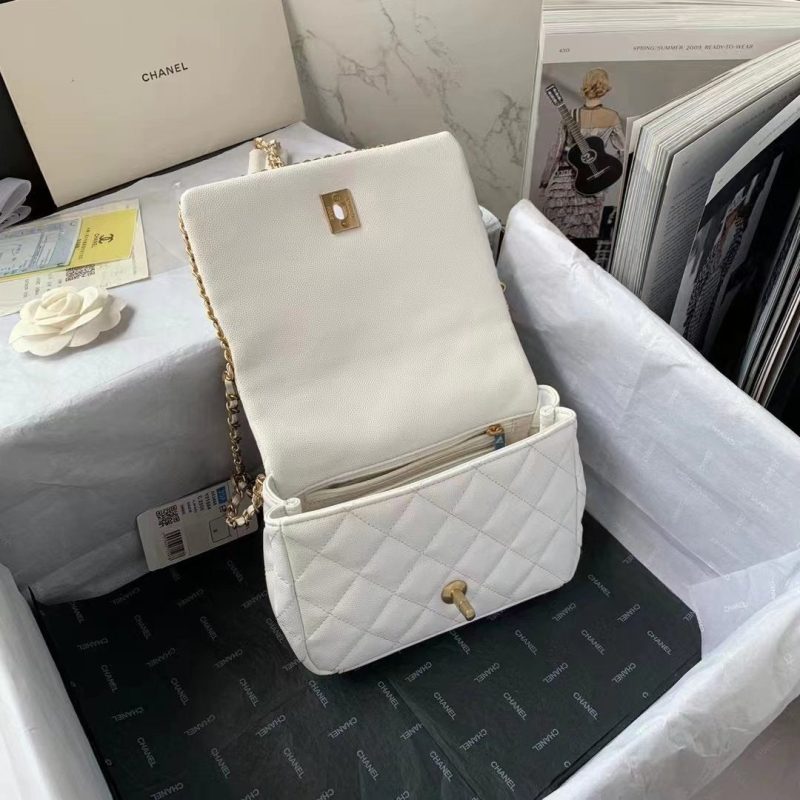 CHLFlapbag With Chain White For Women, Women’s Bags 8.3in/21cm - Image 9