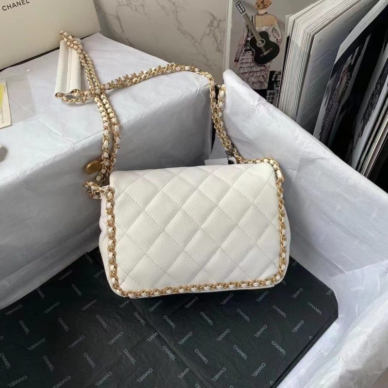 CHLFlapbag With Chain White For Women, Women’s Bags 8.3in/21cm - Image 8