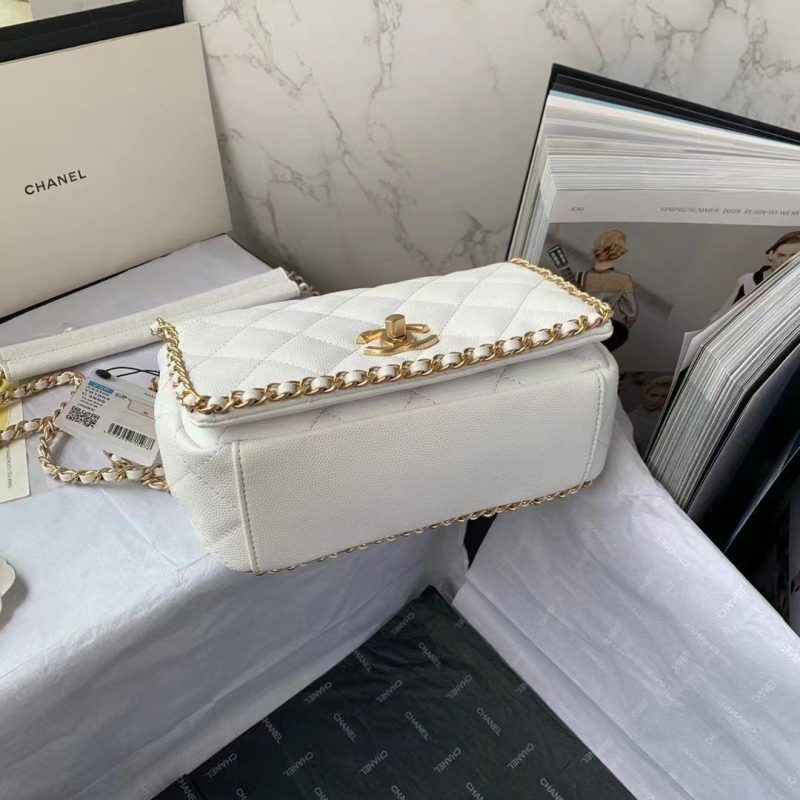 CHLFlapbag With Chain White For Women, Women’s Bags 8.3in/21cm - Image 7