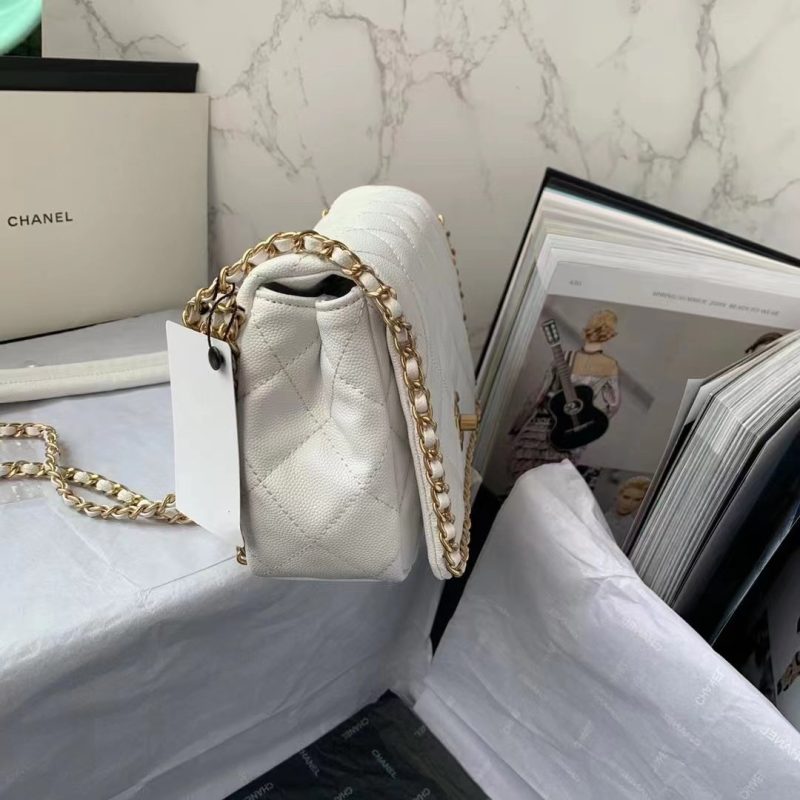 CHLFlapbag With Chain White For Women, Women’s Bags 8.3in/21cm - Image 5