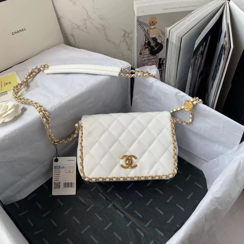 CHLFlapbag With Chain White For Women, Women’s Bags 8.3in/21cm